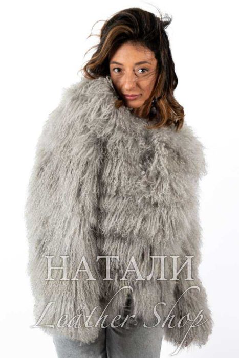 Дамски ексклузивен кожух Алина Grey от Монголско агне