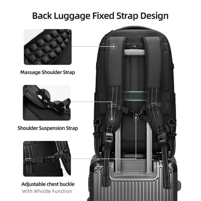 Rucsac Trolley cu Compresie Vacuum, Compartiment Laptop 17", Negru, Poliester