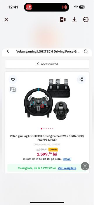 Set Logitech g29 full set: volan, schimbator si cadru