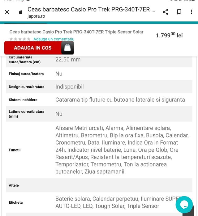 Casio Pro-Trek sensor solar