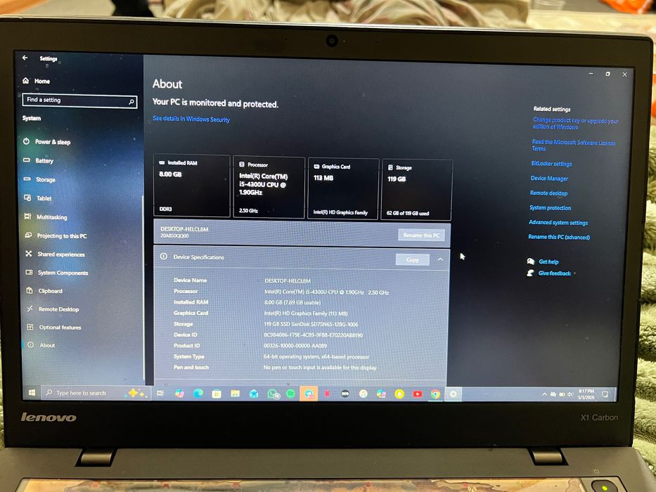 Notebook Lenovo thinkpad carbon X1