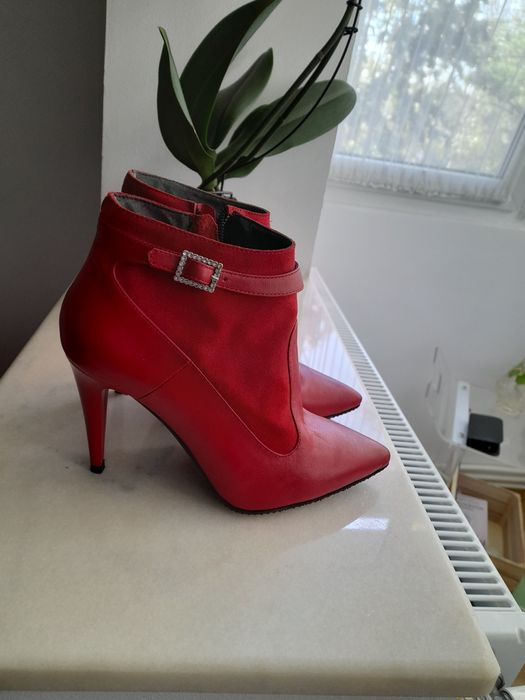 Cizme piele rosii toc - 36