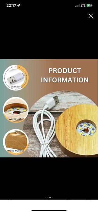 Kristal shar tungi chiroq 3D, stressga qarshi, stol chiroqi