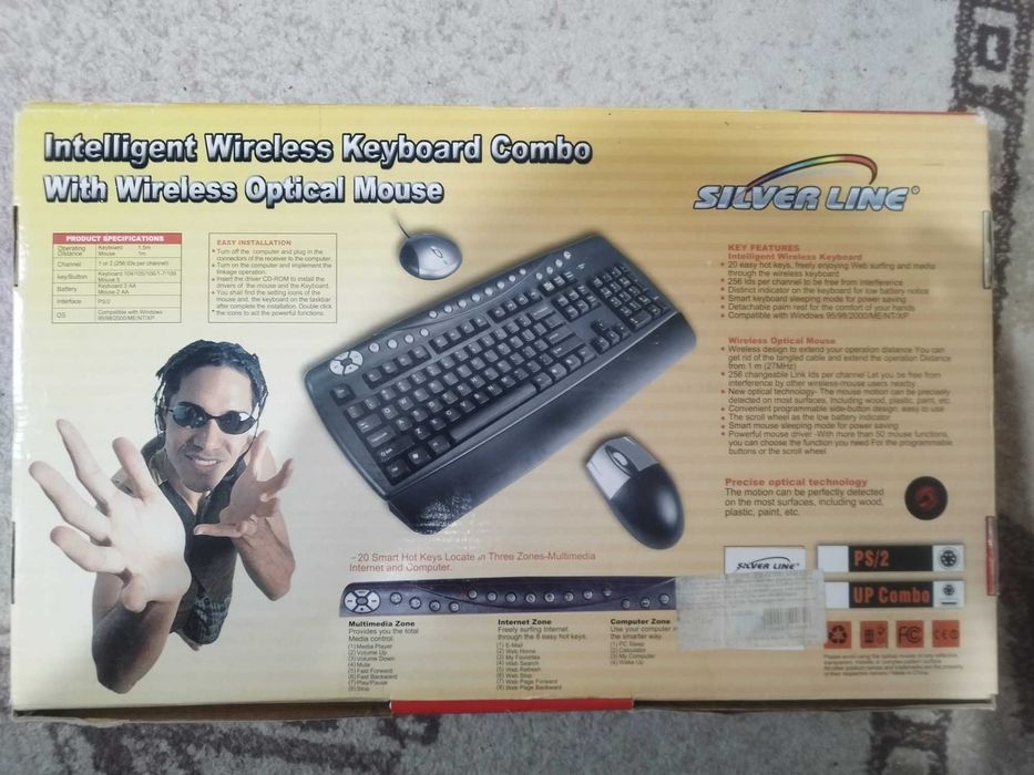 Pachetul combinat de tastatură și mouse optic wireless Silver Line
