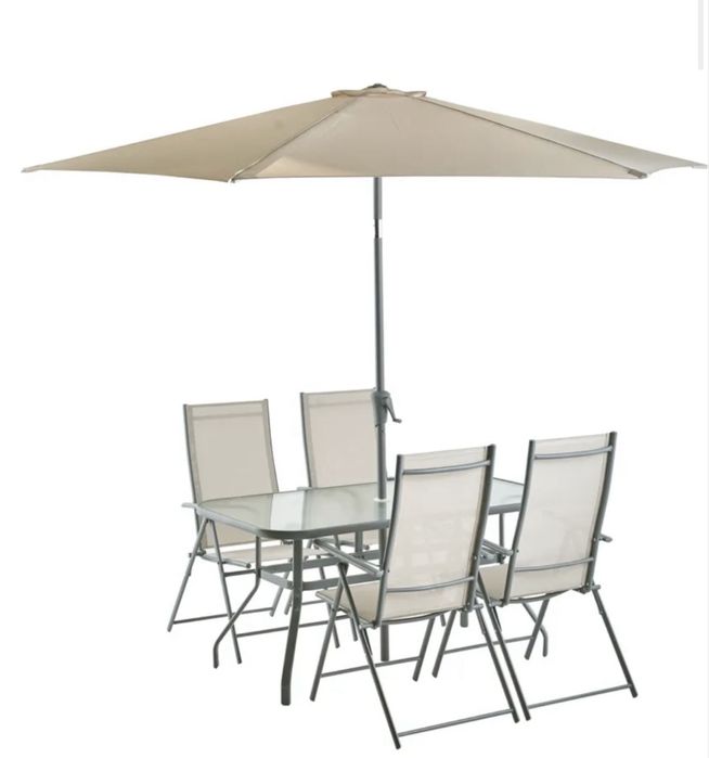 Set mobilier gradina 6 piese Garden Star, 4 scaune pliabile, 1 masa si 1 umbrela