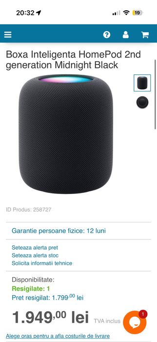 Boxă inteligentă Apple HomePod (a 2-a generație), 2023, Black