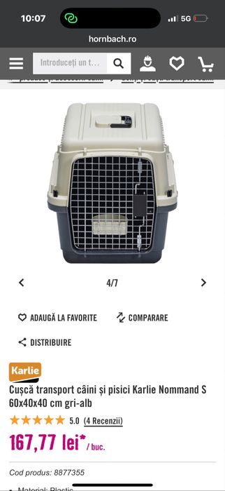 Cușcă transport câini și pisici Karlie Nommand S 60x40x40 cm gri-alb