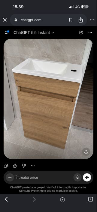 Dulap baie suspendat cu lavoar – finisaj stejar natur – MDF lucios – 40x22x60 cm