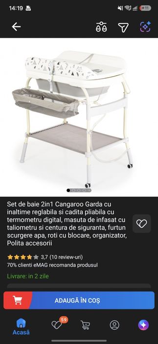 Set 2 in 1 măsuță de înfășat și cădiță