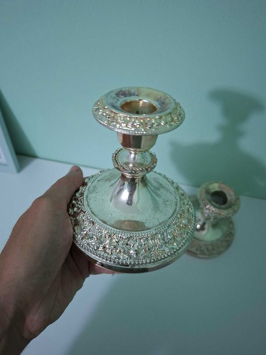 Pereche Sfeșnice Vintage Ianthe of England – Placate cu argint, stil Rococo