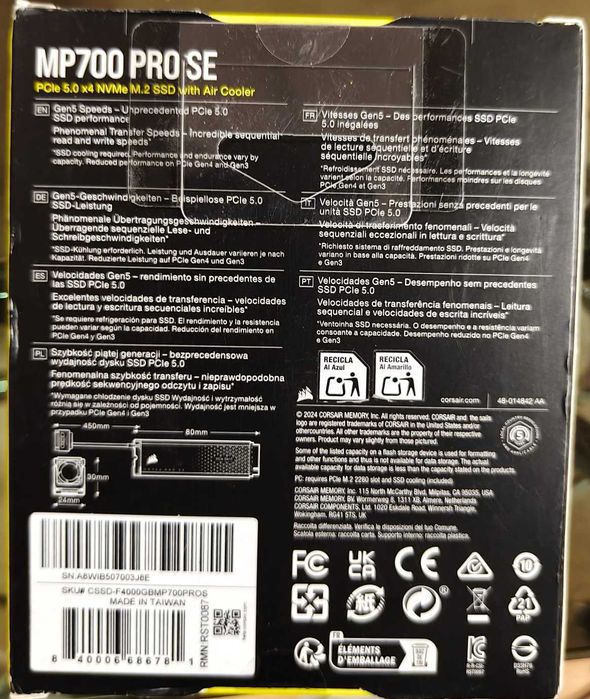 SSD Corsair MP700 PRO SE cu Air Cooler 4TB PCIe 5.0 x4