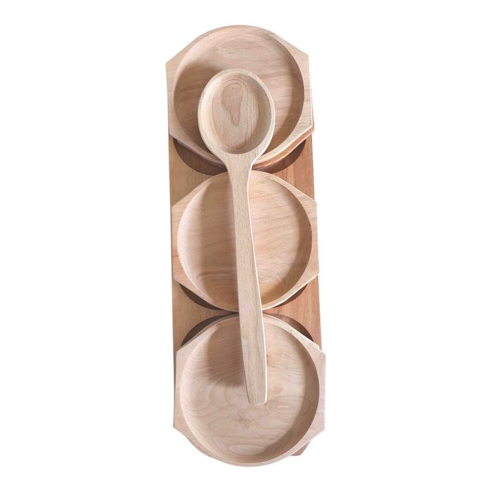 Set forma rotunda din lemn pentru servire – 8 piese cu lingura pentru gulas, , Artker,