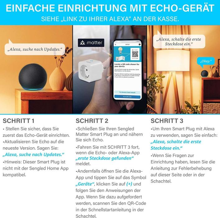 Smart контакт Sengled Matter работи с Alexa, , поддържа до 2300 W