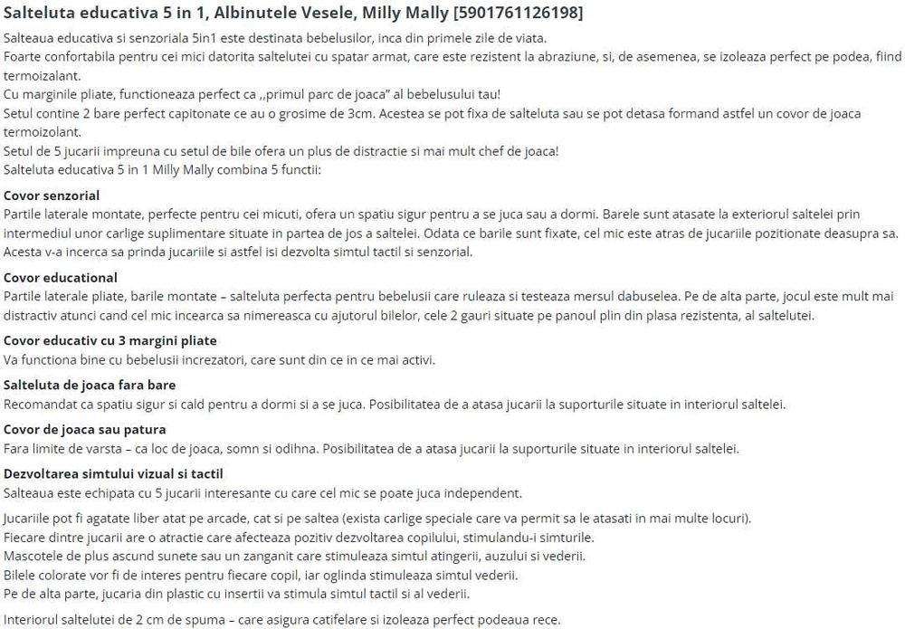 Centru de activitati bebe, Salteluta educativa 5 in 1, Milly Mally