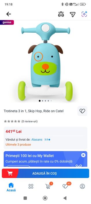 Trotineta 4 roti  skip hop cu suente și lumini model 3 in 1