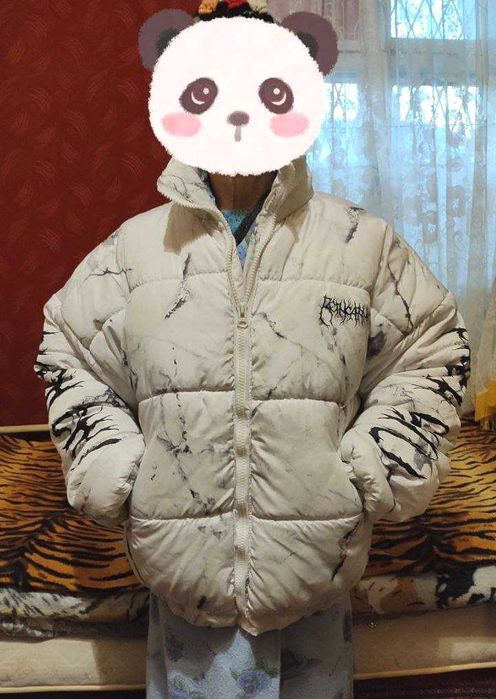 Куртка пуховик Медведь Бомбер оверсайз Р-60-62 белая