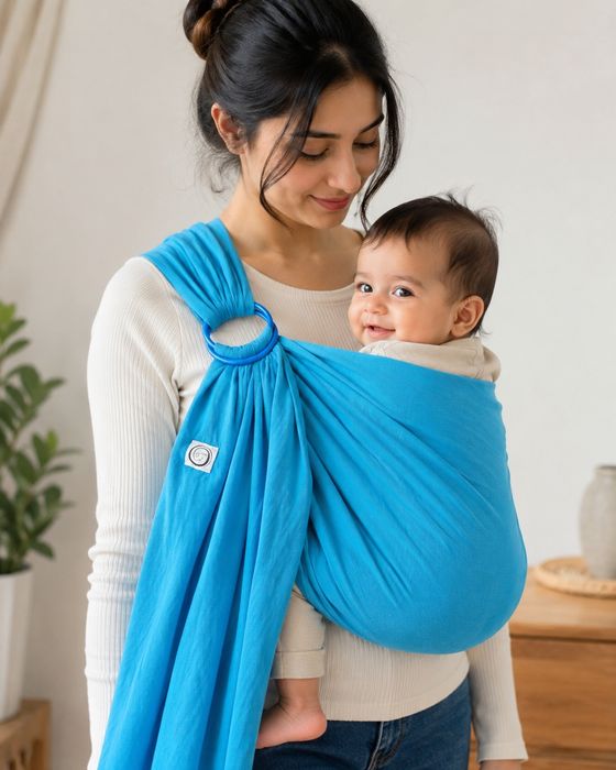 Sling cu inele port-bebe, turcoaz, material țesut – stare bună