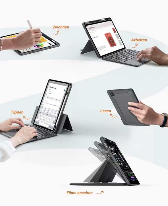 Husă iPad Air 11" cu Tastatură și Touchpad – QWERTZ – Gri – Nouă