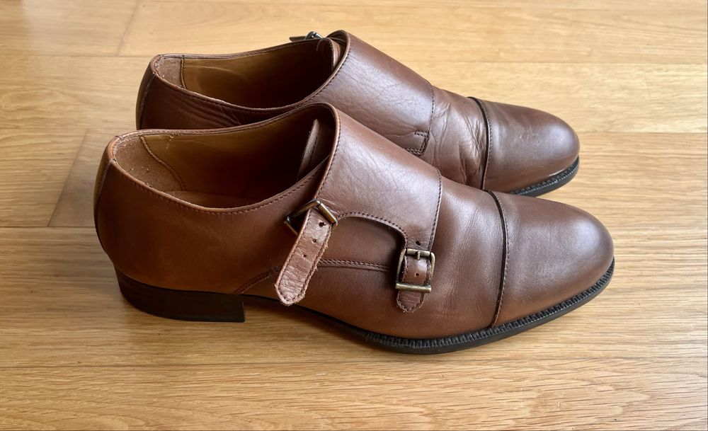 Pantofi Zara Man piele Double Monk Strap mărimea 41 (purtați o dată)