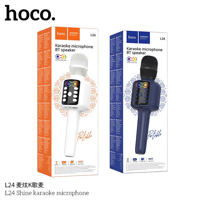 Hoco L24 Караоке Микрофон с Bluetooth-колонкой и RGB-подсветкой