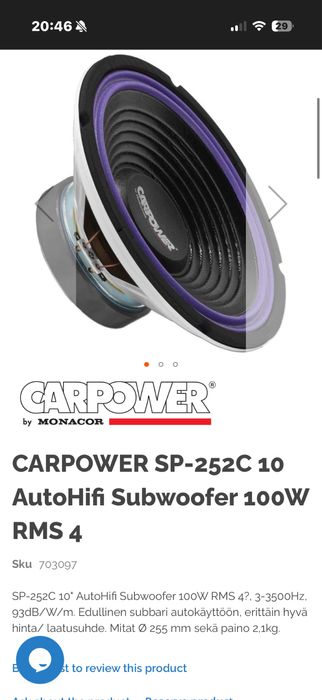 Subwoofer auto Carpower SP-252C