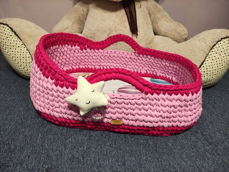 Бебешки кош за новородено, ръчно изработен, плетен кош, 70х40см, ново