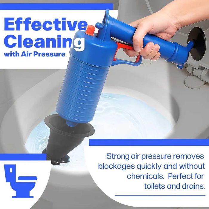 Pistol profesional cu presiune pentru desfundat tevi si WC 4 ventuze