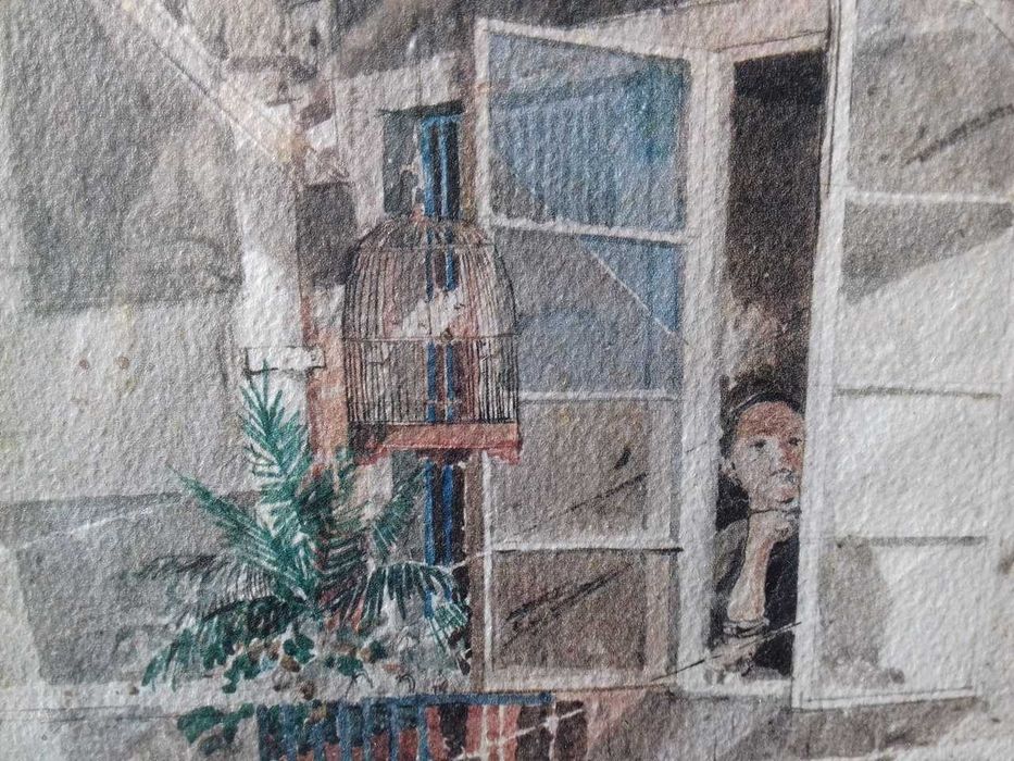 Tablou vechi - femeie la fereastra - semnat