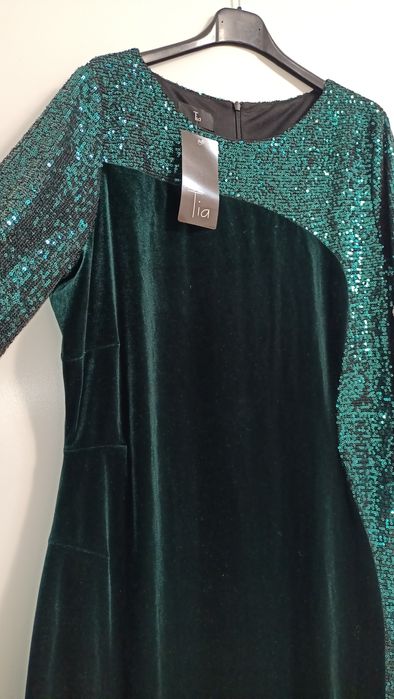 Rochie verde smarald cu paiete NOU