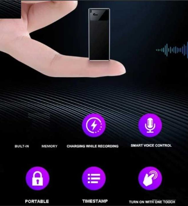 Vandlion V12 OTG 2х Микрофона 360° DSP Магнитен Шпионски Аудио Рекордер Гласово Активация 384 Часа Запис и 1 Година в Изчакване + MP3 плеър и Слушалки
