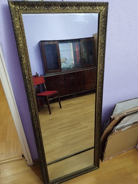 Oglindă mare vintage 60x150 cm – Ramă lemn cu patină autentică aurie