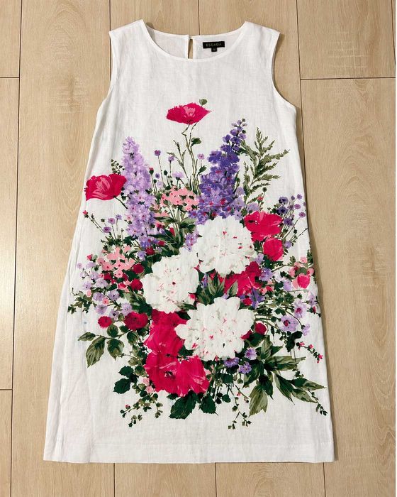 Rochie Escada damă albă cu imprimeu floral multicolor, 100% in, mărimea M