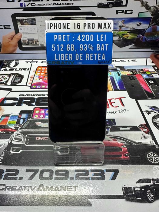 Iphone 16 PRO MAX / 512 GB / 93%BAT / Liber de Retea / CreativAmanet