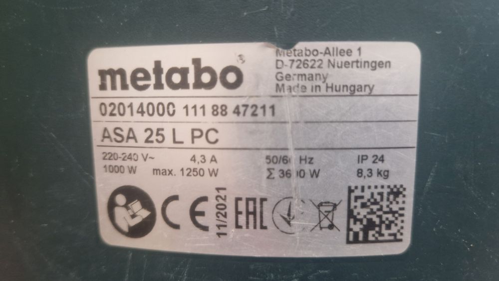 Продам промышленный пылесос  METABO ASA 25 L PC