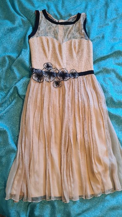 Rochie eleganta Nissa crem-negru