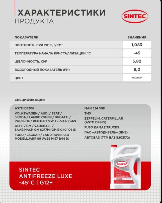Антифириз SINTEC красный G12+