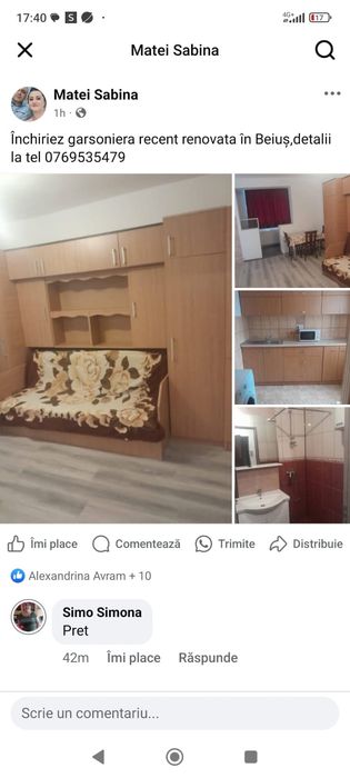 Garsoniera de inchiriat în beius nou renovata recent cu mașina de spălat aragaz frigider