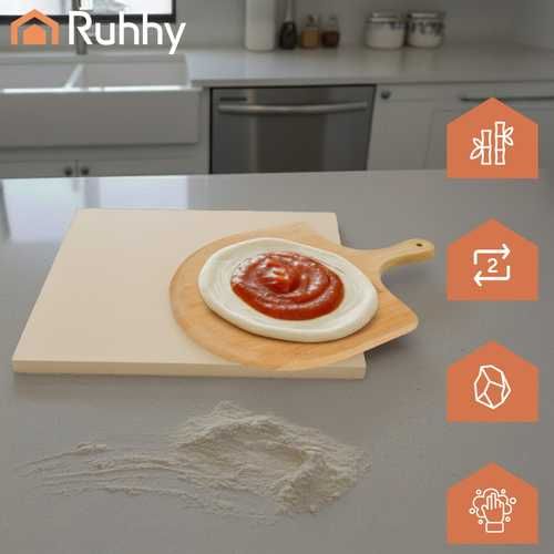 Камък за пица за фурна + бамбукова лопата / Плоча за пица от кордиерит