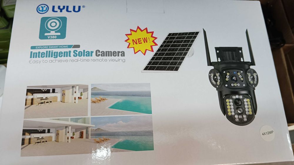 Соларна безжична въртяща камера с 4 обектива 4G 12MP работи с СИМ SIM