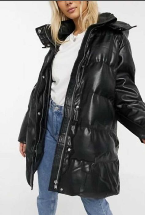 Зимно кожено дълго яке,размер L