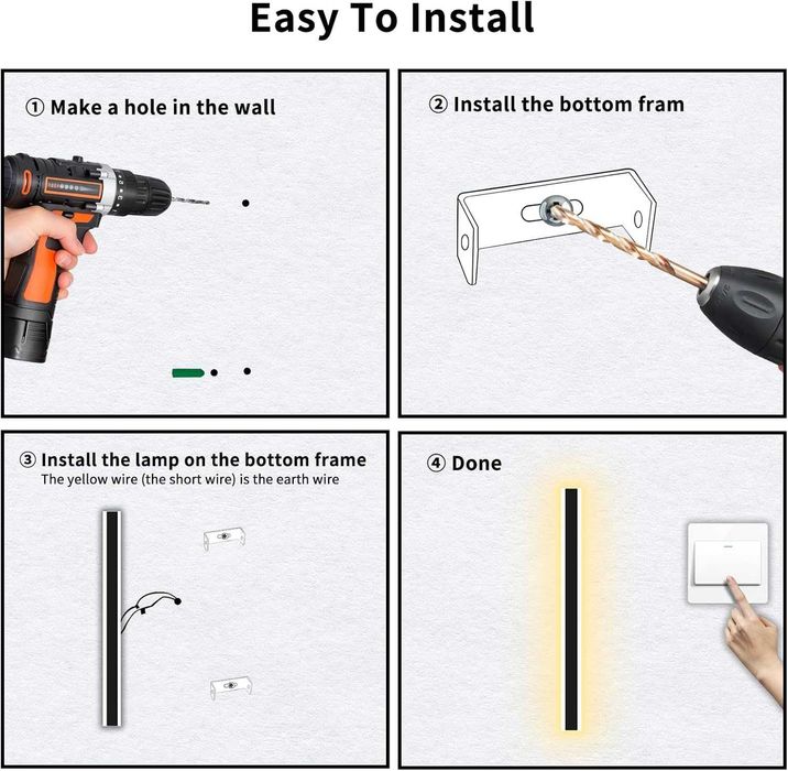 LED външна стенна лампа, димируема 80 см, 32 W, дистанционно, черна