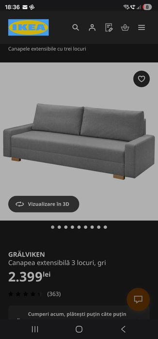 Canapea extensibila 3 locuri Gralviken, IKEA
