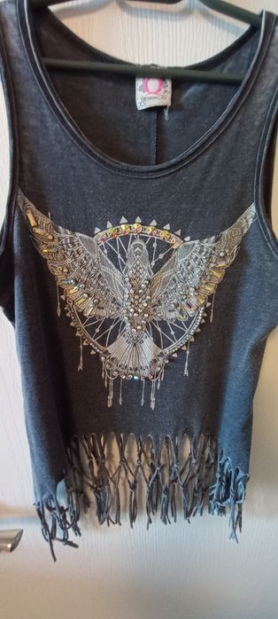 Потник с ресни и камъни (Размер XS/S)/Design Lab Boho Fringe Eagle Tank Top