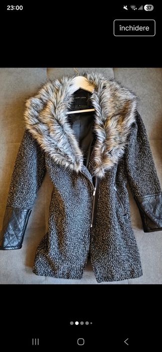 Paltonas cu blana si piele maneci