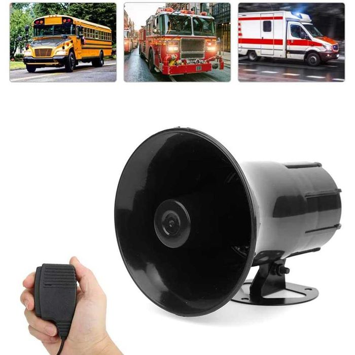 Сирена полицейска с мегафон и микрофон, 3 мелодии - 12V/50W.