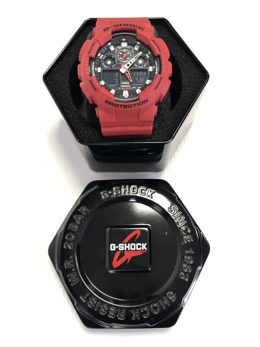 Мъжки часовник Casio G-SHOCK GA-100, черен, червен, внос от Германия