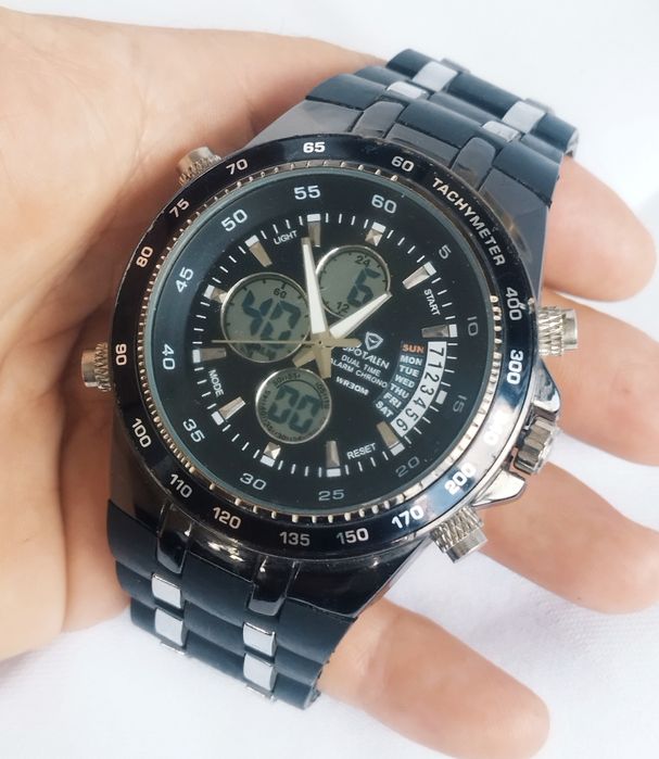 Ceas barbatesc sport afișaj LCD digital/analog, cronometru, tachimetru