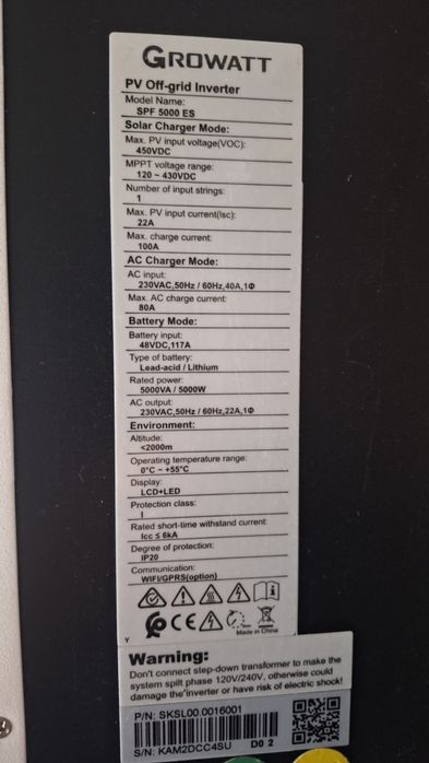 Инвертор 5kw Growatt SPF 5000 ES
