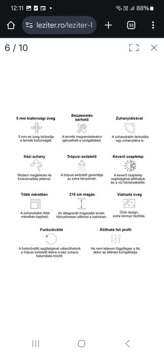 Vand cabina dus HIDROMASAJ  70x100  LEZITER 1600 LEI