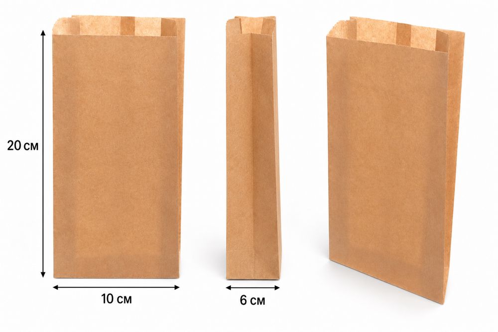 Крафт-пакеты 20×10×6 см V-образное дно